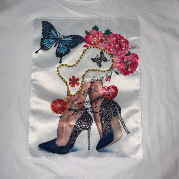 Glam Shoe Diva Graphic Tee w Pearls [TO-75] - Picture 3 of 8
